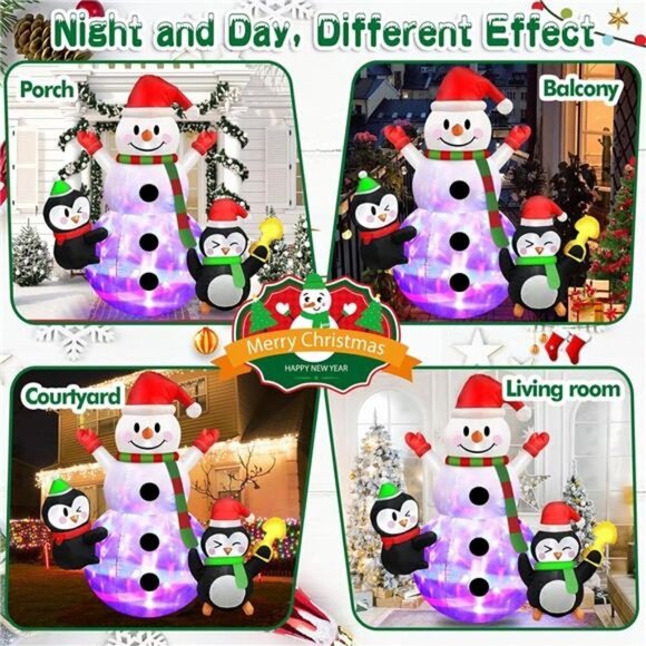 7 FT Christmas Inflatable Snowman Penguins Built-in Rotating Colorful LED Lights - Picture 2 of 6